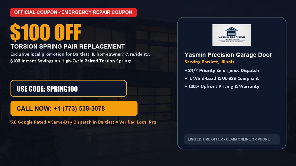 $100 OFF Dual High-Cycle Torsion Spring Replacement in Bartlett, IL - Yasmin Precision Garage Door