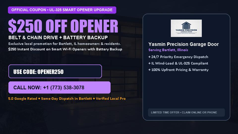 $250 OFF Smart Wi-Fi Garage Door Opener Installation in Bartlett, IL - Yasmin Precision Garage Door