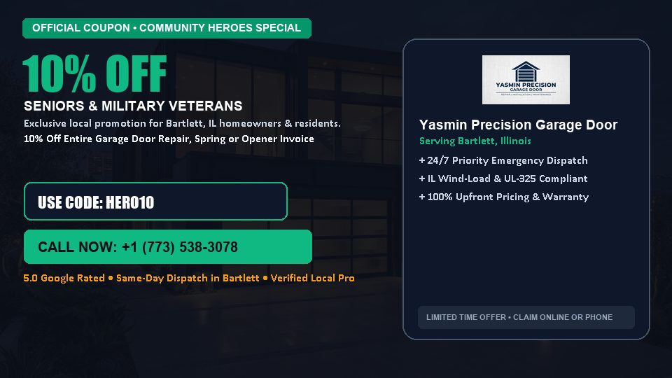 10% OFF Senior, Military & First Responder Discount in Bartlett, IL - Yasmin Precision Garage Door